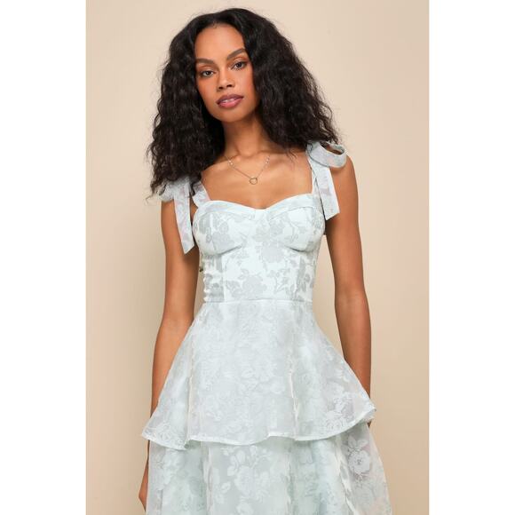 NWT Lulus Glamorous Sweetie Sage Burnout Tie-Strap Bustier Midi Dress Gala L - Picture 6 of 9